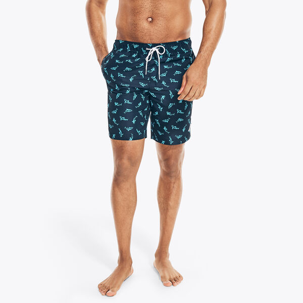 SUSTAINABLY CRAFTED 8" SHARK PRINT SWIM - Navy